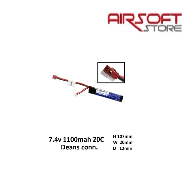 [2100000014170] 7.4V 1100mAh Lipo 20C - Stick - Deans