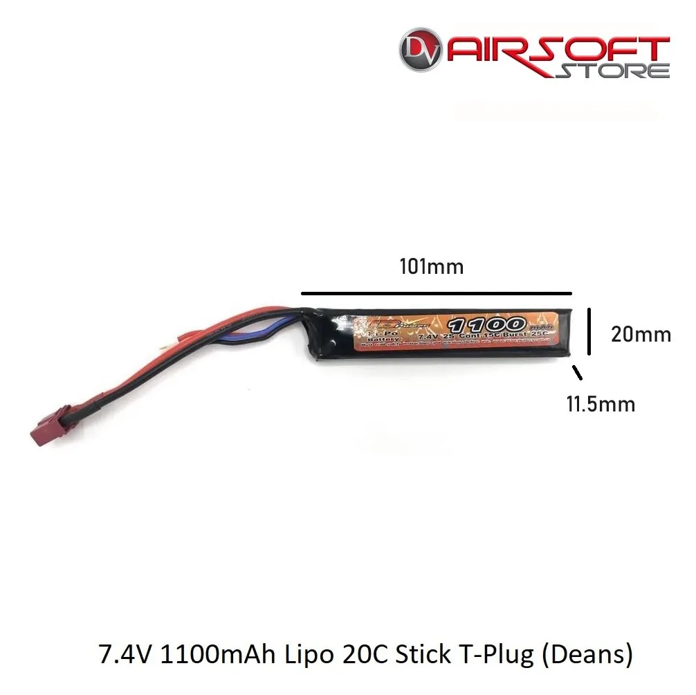 7.4V 1100mAh Lipo 20C Stick T-Plug (Deans)