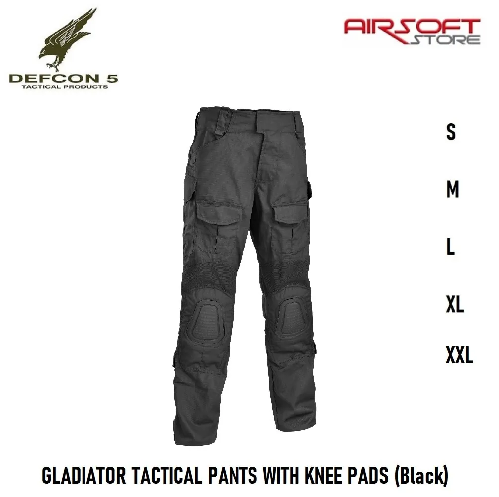 [2100000052226] GLADIATOR TACTICAL PANTS WITH KNEE PADS (Black) (S)