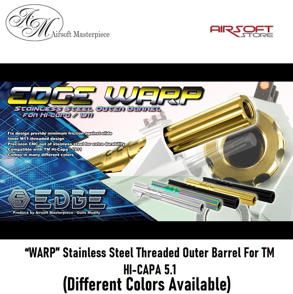 [2100000064434] “WARP” Stainless Steel Threaded Outer Barrel For TM HI-CAPA 5.1 (Black)