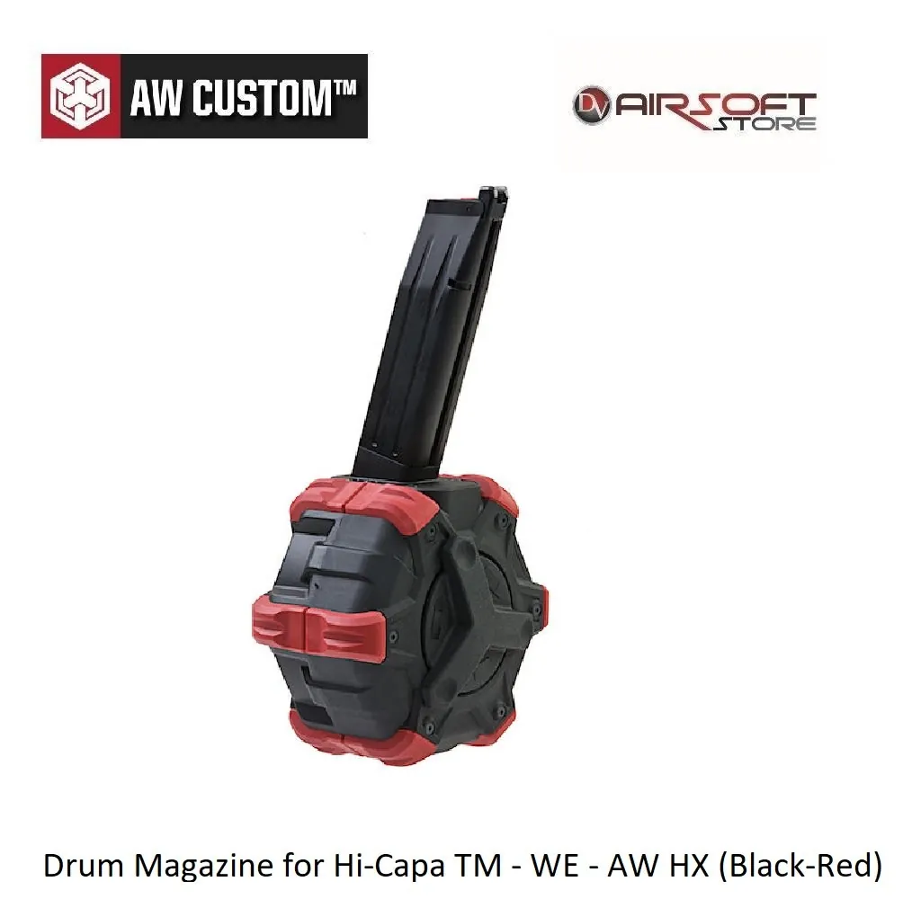 [2100000034406] Drum Magazine for Hi-Capa TM - WE - AW HX (Black-Red)