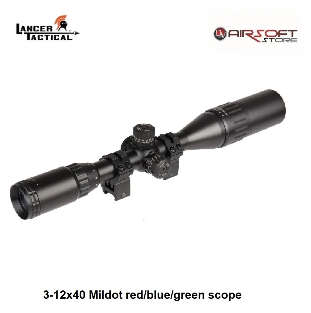 [2100000034611] Rifle Scope 3-12x40 Mildot red/blue/green scope