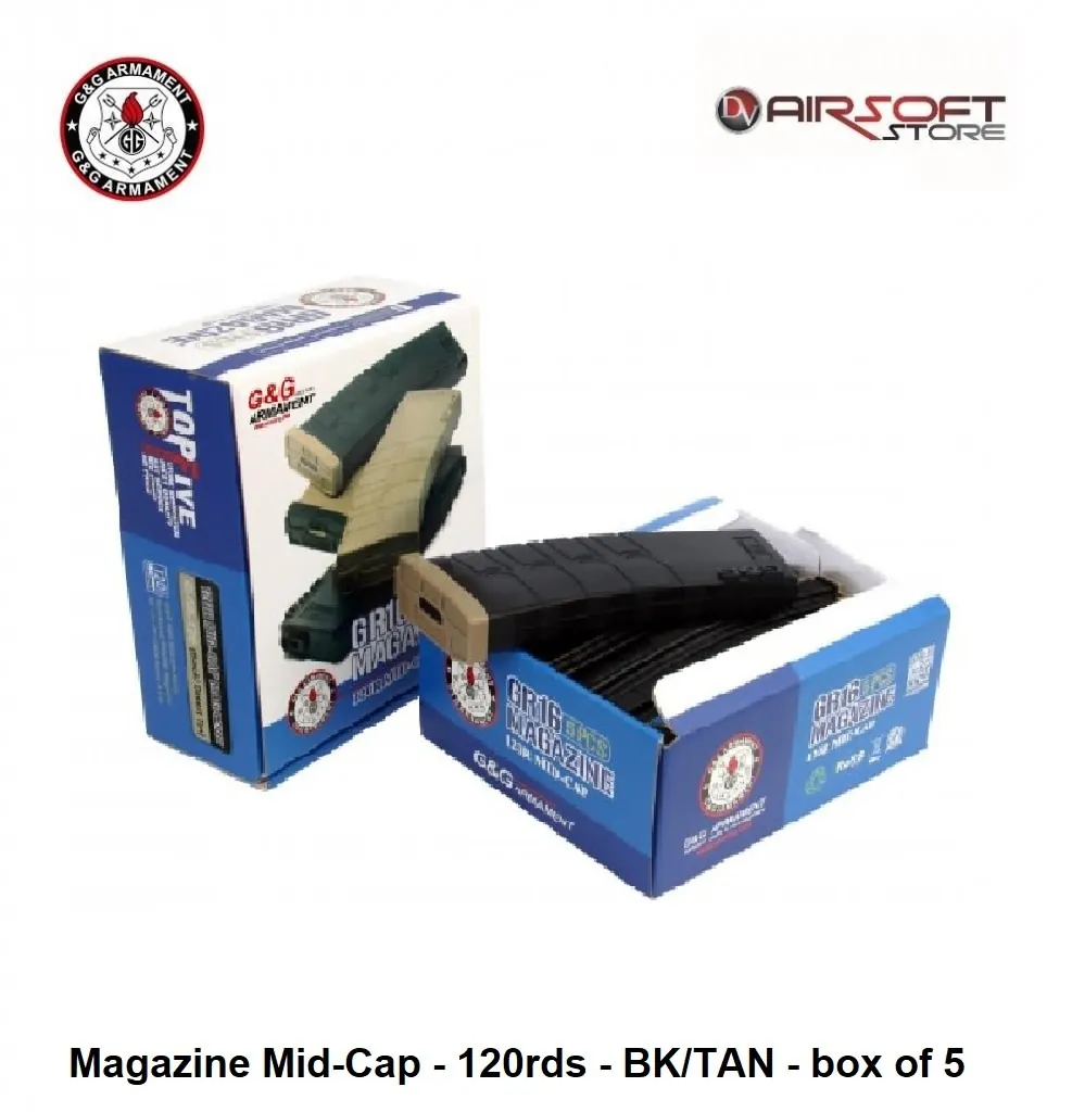 G&G Magazine Mid-Cap - 120rds - BK/TAN - box of 5