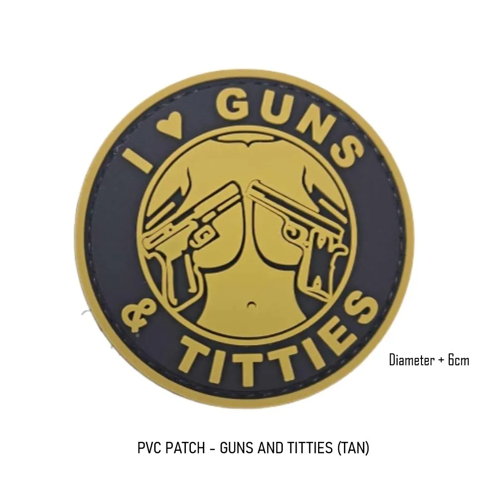 [2100000037810] PVC Patch - Guns and Titties (TAN)