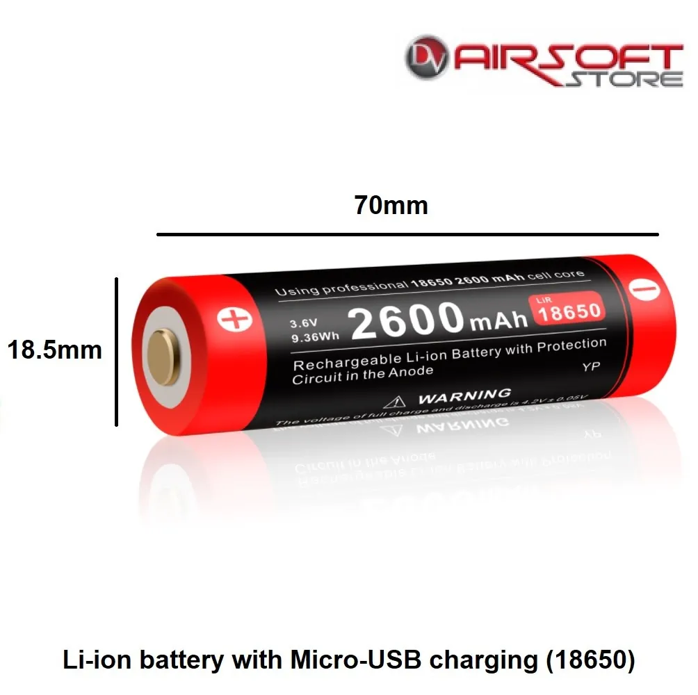 [2100000041893] Li-ion battery with Micro-USB charging (18650)
