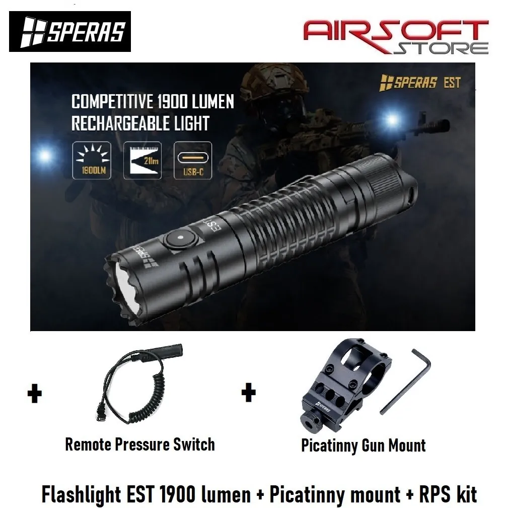 [2100000064687] Flashlight EST 1900 lumen + Picatinny mount + RPS kit
