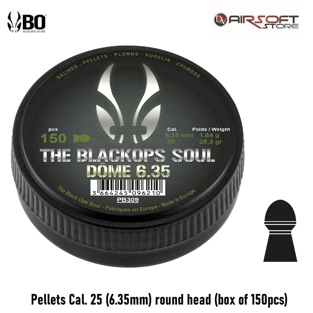 [2100000068005] Pellets Cal. 25 (6.35mm) round head (box of 150pcs)