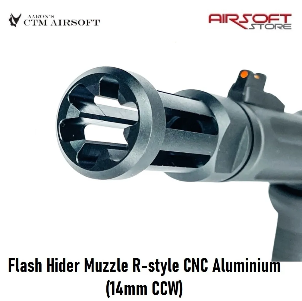 [2100000069071] Flash Hider Muzzle R-style CNC Aluminium (14mm CCW)