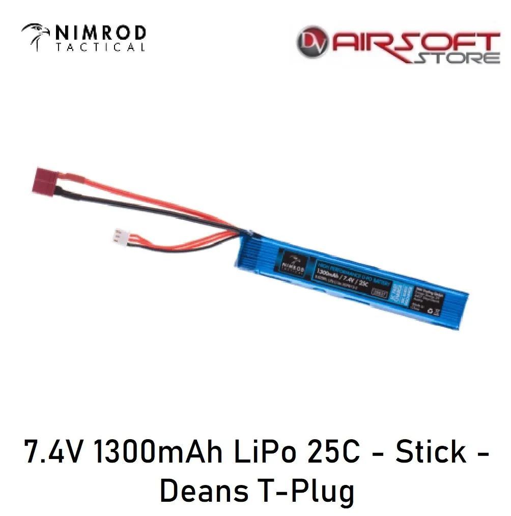 [2100000072835] 7.4V 1300mAh LiPo 25C - Stick - Deans T-Plug