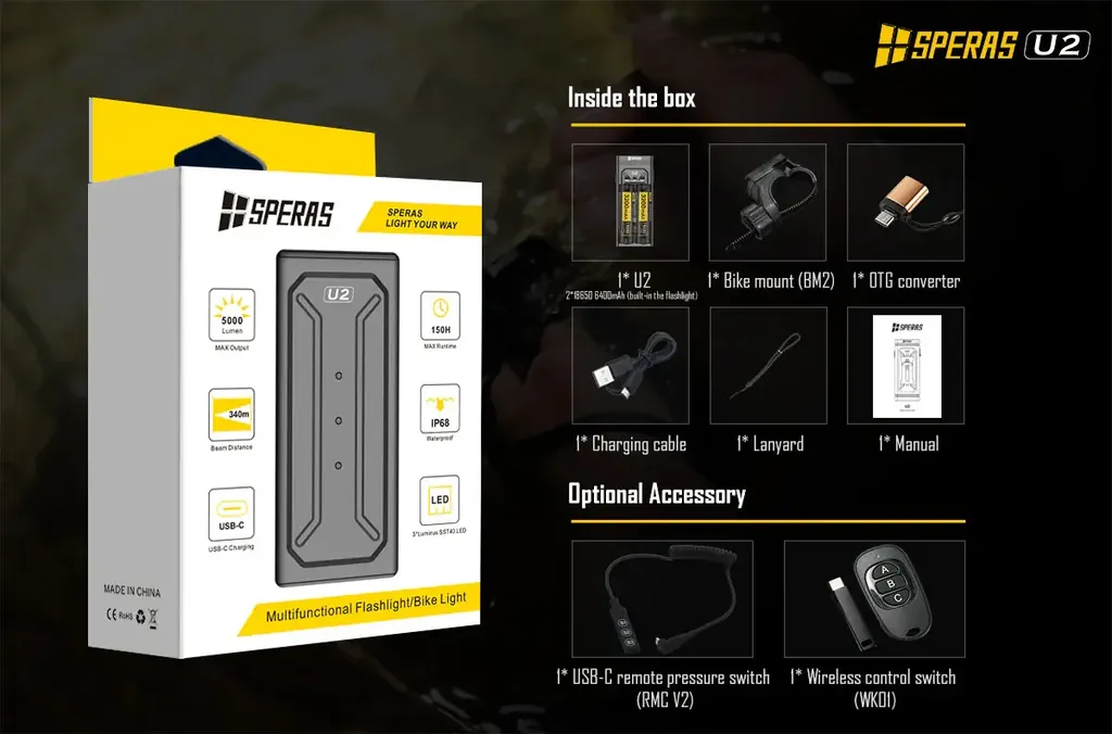 [2100000082681] U2 Bike Light Flashlight 5000lm