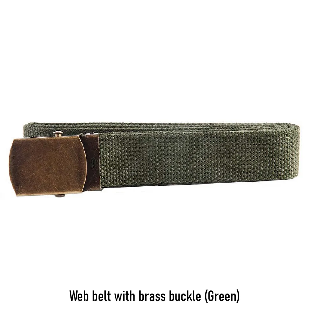 [2100000097739] Web belt with brass buckle (Green)