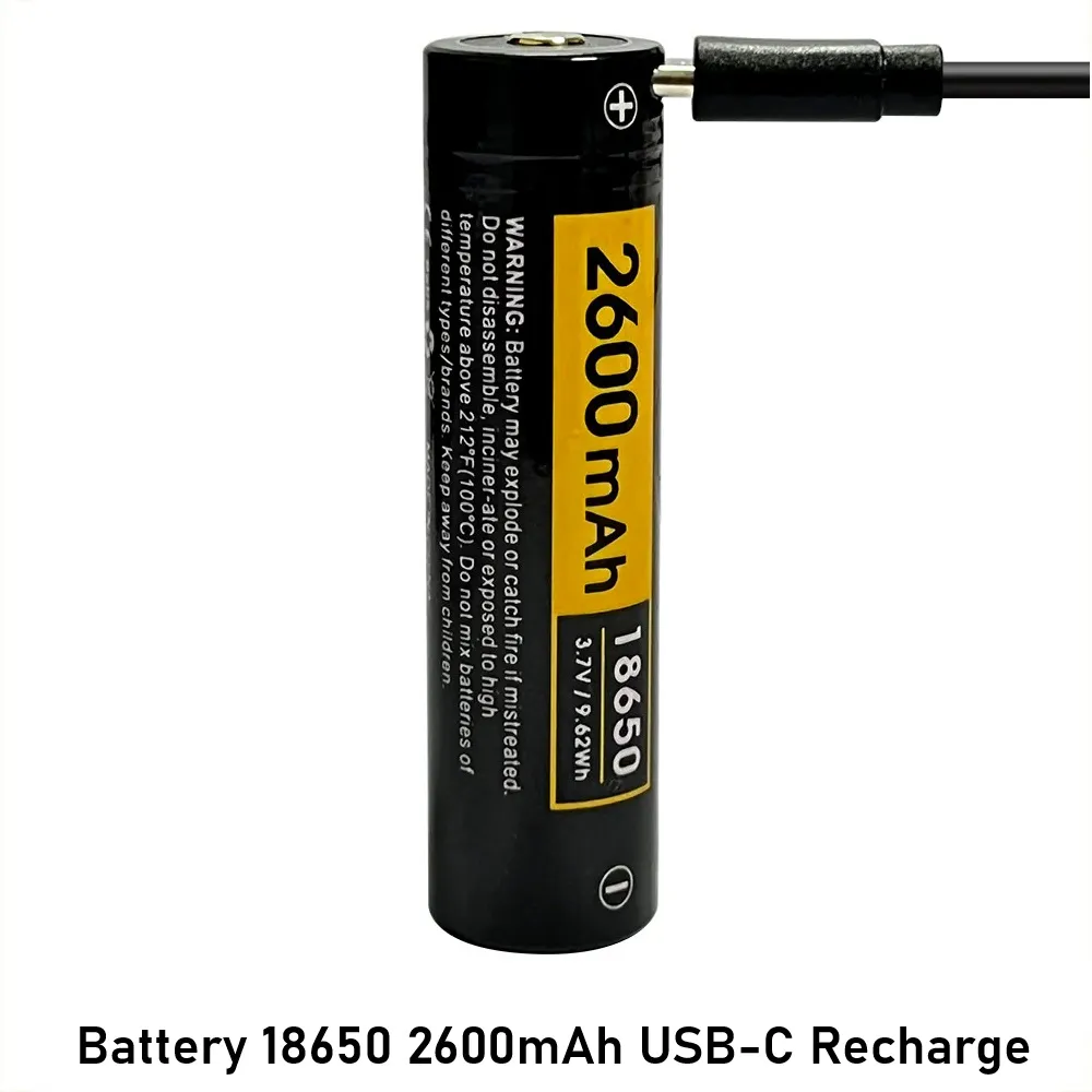 Battery 18650 3.7V 2600mAh USB-C Recharge