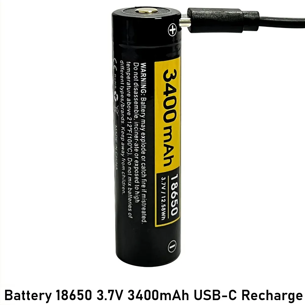 [2100000098316] Battery 18650 3.7V 3400mAh USB-C Recharge